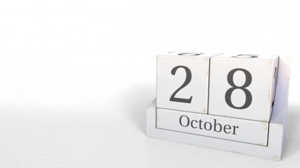 28 octobre date sur les blocs rétro calendrier, animation 3D — Video