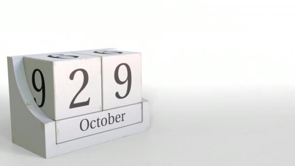 El calendario cubo muestra la fecha del 29 de octubre. Animación 3D — Vídeo de stock