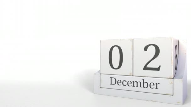 Dezembro 2 data no calendário cubo vintage, animação 3D — Vídeo de Stock