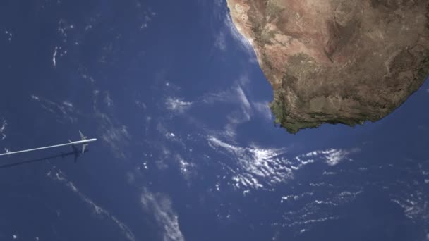 Avión con destino Ciudad del Cabo, Sudáfrica en el mapa. Intro animación 3D — Vídeos de Stock