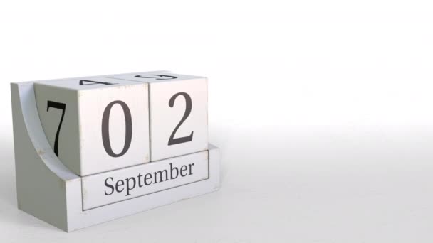 2. September Datum auf Retro-Blöcken Kalender, 3D-Animation — Stockvideo