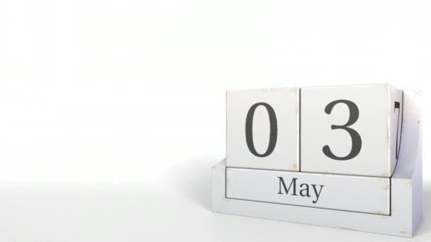 3 mai date sur le calendrier des briques de bois. Animation 3D — Video