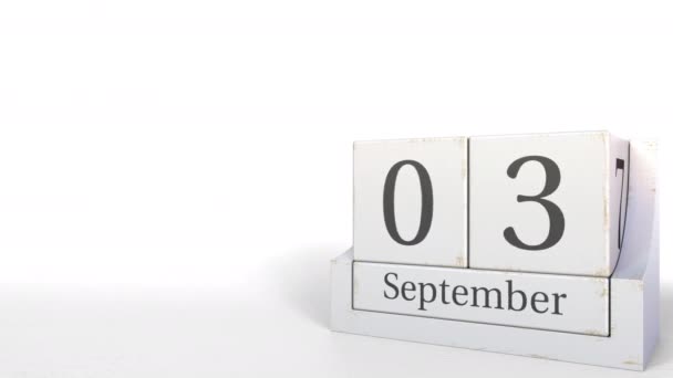 3 septembre date sur calendrier cube vintage, animation 3D — Video