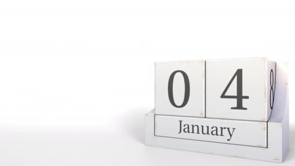 1月4日在木块日历上的日期。3d 动画 — 图库视频影像