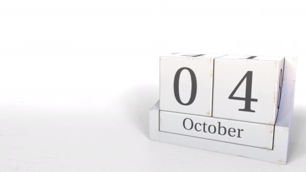 4 oktober datum op vintage kubus kalender, 3d animatie — Stockvideo
