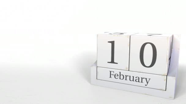 El calendario del cubo muestra la fecha del 10 de febrero. Animación 3D — Vídeos de Stock