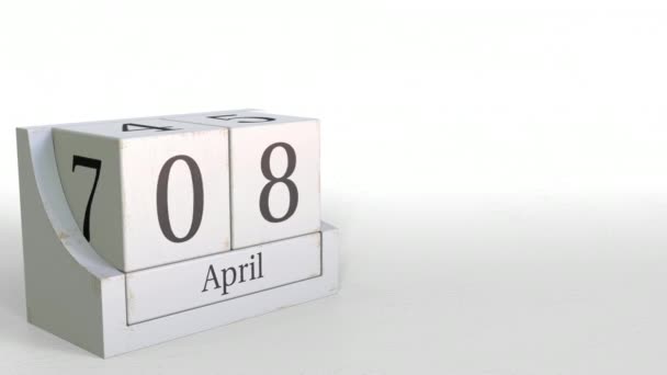 8 de abril fecha en el calendario de bloques de madera. Animación 3D — Vídeos de Stock