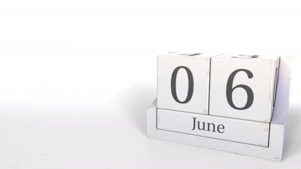 6 de junio fecha en calendario cubo vintage, animación 3D — Vídeos de Stock