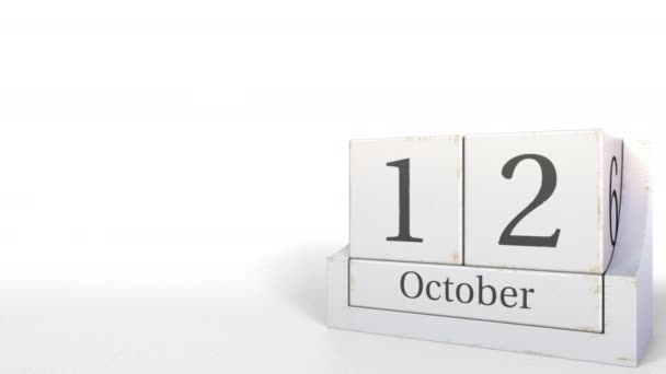 12. Oktober Datum auf Retro-Blöcke Kalender, 3D-Animation — Stockvideo
