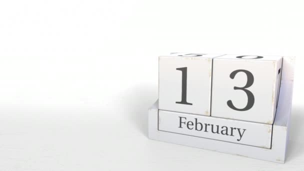 13 лютого дата в календарі ретро-блоків, 3D анімація — стокове відео