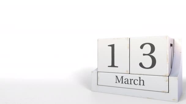 13 maart datum op retro blokken kalender, 3d animatie — Stockvideo