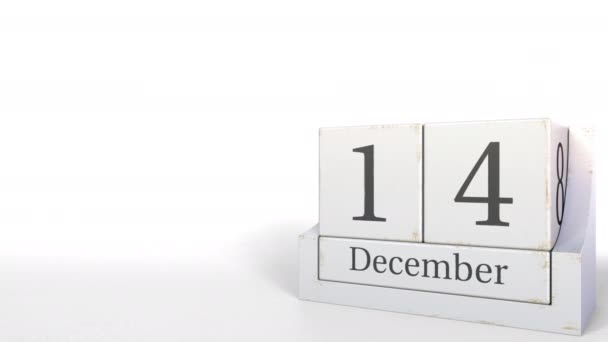 14 grudnia datę w kalendarzu drewnianych klocków. animacja 3D — Wideo stockowe
