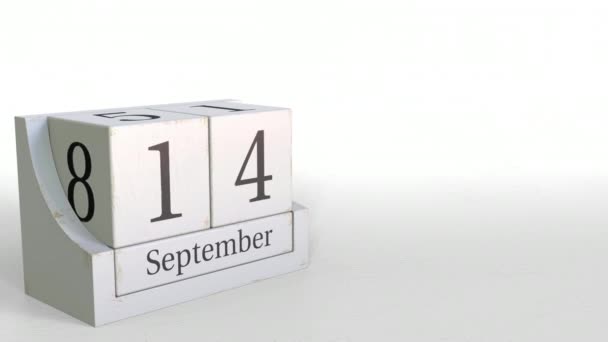 Calendário cubo mostra 14 de setembro data. Animação 3D — Vídeo de Stock
