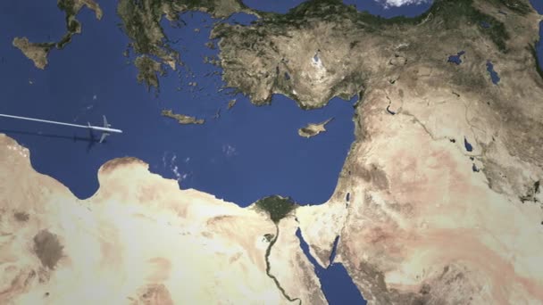 Avion volant vers Beyrouth, Liban sur la carte. Intro animation 3D — Video