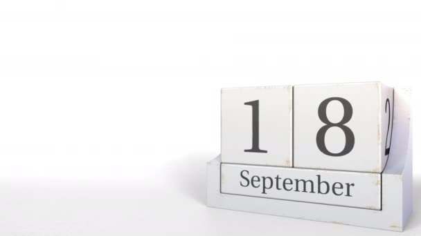 Ημερολόγιο ημερομηνία 18 Σεπτεμβρίου μπλοκ ρετρό, 3d animation — Αρχείο Βίντεο