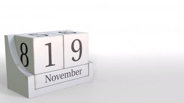 19. November Datum auf Vintage Cube Kalender, 3D-Animation — Stockvideo