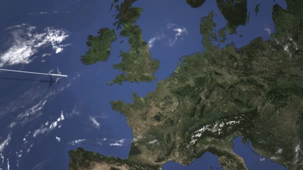 Avión volando a Bonn, Alemania en el mapa. Intro animación 3D — Vídeos de Stock