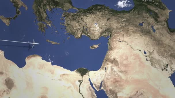 Avion de ligne à destination de Homs, en Syrie, depuis l'ouest. Animation 3D — Video