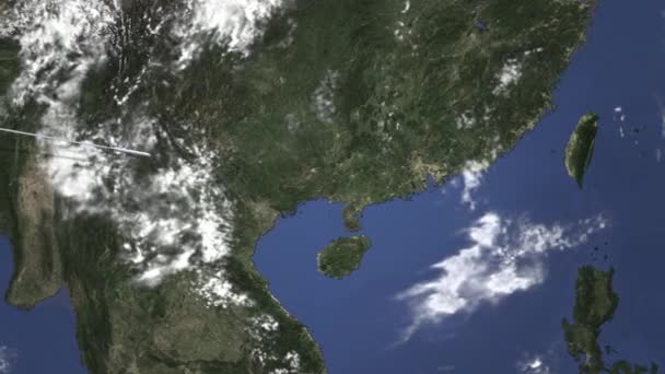 Makao, Çin için harita üzerinde uçan uçak. Intro 3d animasyon — Stok video