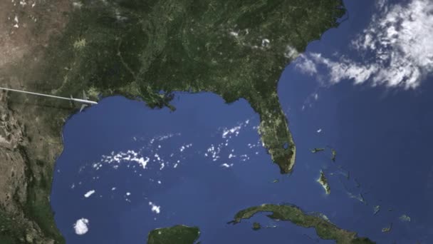 Rota de um avião comercial voando para Orlando, Estados Unidos no mapa. Animação 3D de introdução — Vídeo de Stock