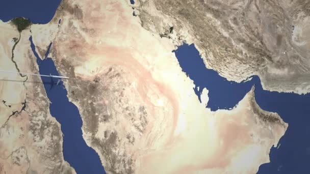 Itinerario di un aereo commerciale che vola a Manama, Bahrein sulla mappa. Intro Animazione 3D — Video Stock