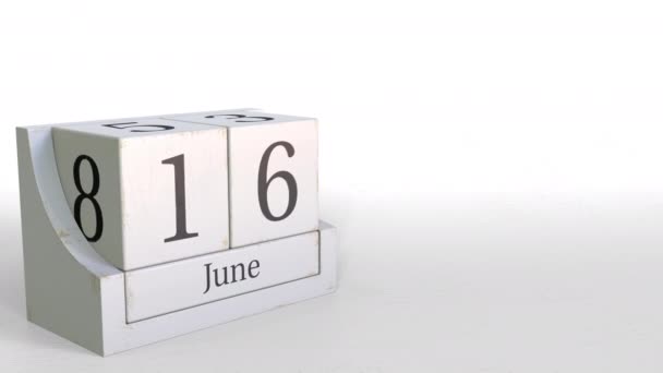 16 de junio fecha en calendario cubo vintage, animación 3D — Vídeos de Stock