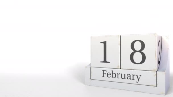 El calendario cubo muestra la fecha del 18 de febrero. Animación 3D — Vídeos de Stock