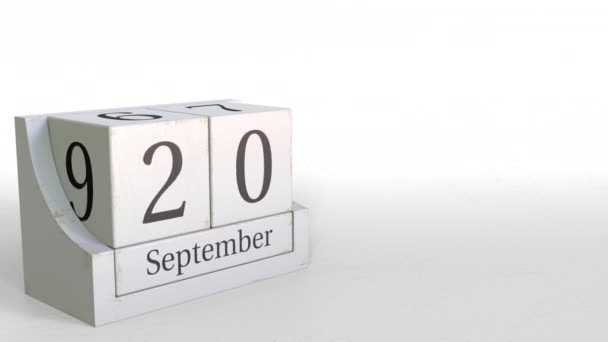 20 septembre date sur calendrier cube vintage, animation 3D — Video