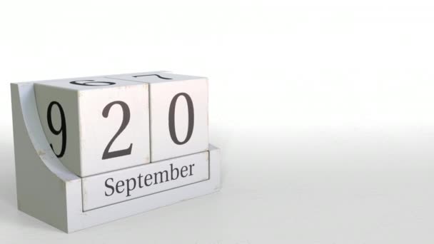 20. September Datum auf Vintage Cube Kalender, 3D-Animation — Stockvideo