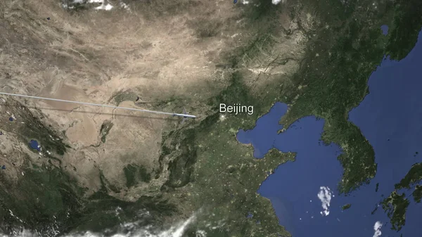 Avión llegando a Beijing, China desde el oeste, renderizado 3D — Foto de Stock