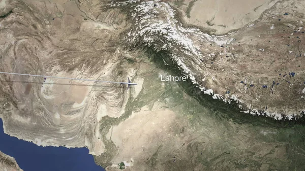 Avião chegando a Lahore, Paquistão a partir de oeste, renderização 3D — Fotografia de Stock