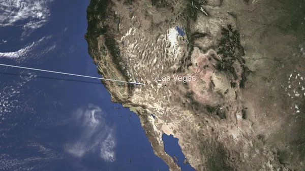 Avión llegando a Las Vegas, Estados Unidos desde el oeste, representación 3D — Foto de Stock