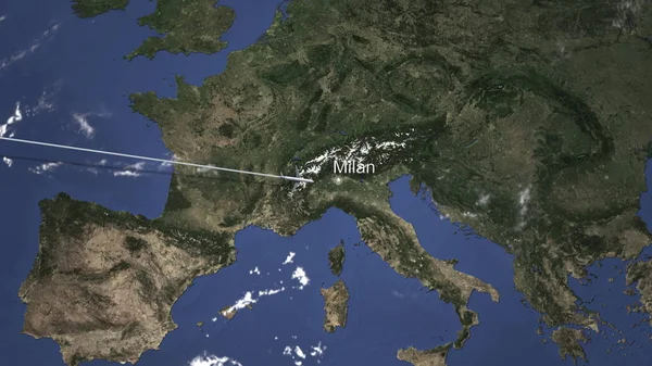 Avião chegando a Milão, Itália a partir de oeste, renderização 3D — Fotografia de Stock