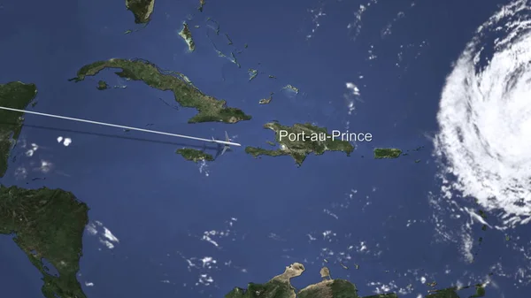 Letadlo po příjezdu do Port-au-Prince, Haiti od západu, vykreslování 3d objektů — Stock fotografie