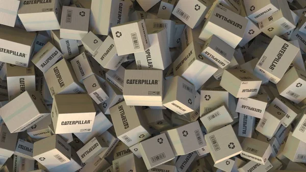 Cartones con logo CATERPILLAR. Representación Editorial 3D —  Fotos de Stock