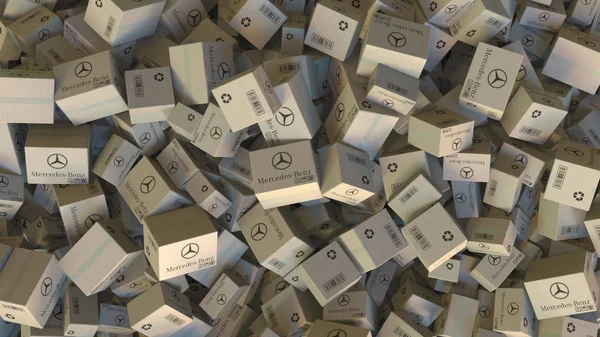 Mercedes-benz-Logo auf gestapelten Kartons. redaktionelles 3D-Rendering — Stockfoto