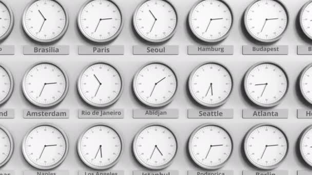 专注于显示阿比让, 象牙海岸时间的时钟。3d 动画 — 图库视频影像