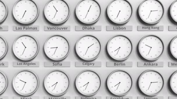 Clock Shows Specific Time Different Time Zones — Stock Video