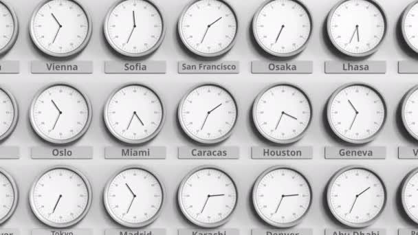 Céntrate en el reloj que muestra la hora de Caracas, Venezuela. Animación 3D — Vídeo de stock