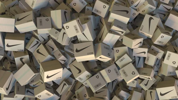 Cartones con el logotipo de Nike. Representación Editorial 3D —  Fotos de Stock