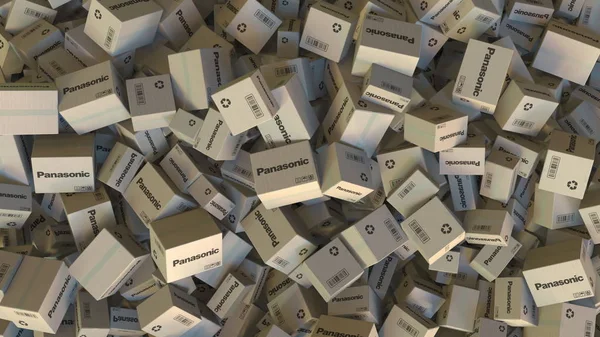 Cajas con logo PANASONIC. Representación Editorial 3D — Foto de Stock