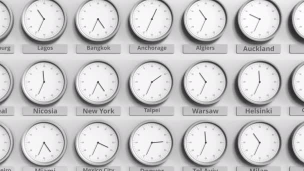 Concéntrate en el reloj que muestra Taipei, hora de Taiwán. Animación 3D — Vídeo de stock