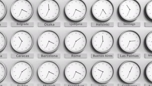 丸い時計ワールド タイム ゾーン内のローマ、イタリアの時間を示します。3 d アニメーション — ストック動画