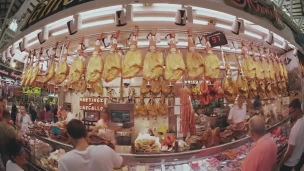 バレンシア スペイン 2018 ハモンと他のスペインの肉料理の屋台 — ストック動画