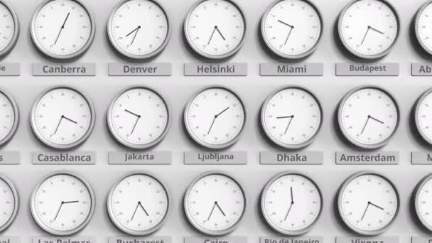 Clock shows Ljubljana, Slovenia time among different timezones. 3D animation — Stock Video