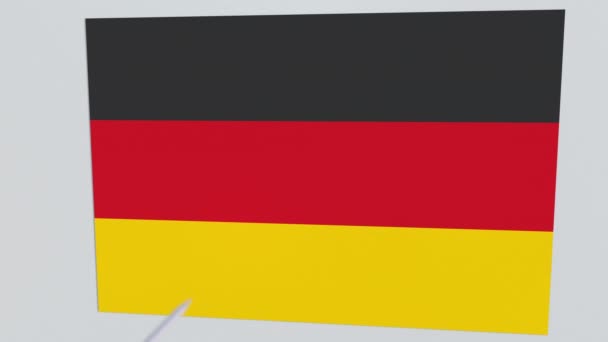 Bandera de ALEMANIA placa golpeada por la flecha de tiro con arco. Animación 3D conceptual — Vídeos de Stock