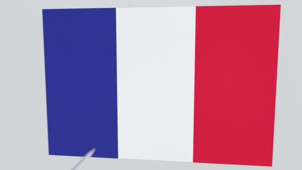 射箭箭击中法国板块的旗帜。概念3d 动画 — 图库视频影像