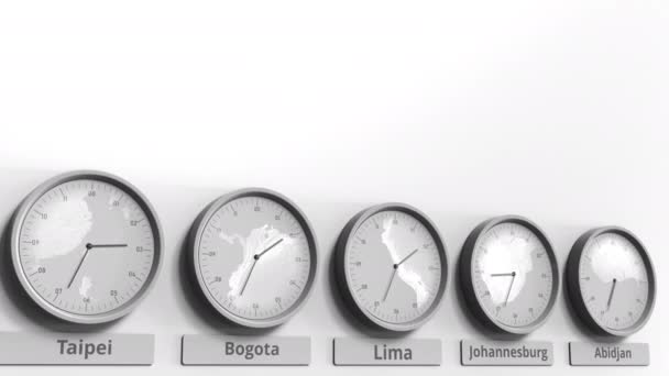 Horloge montre Lima, Pérou heure entre les différents fuseaux horaires. Animation 3D conceptuelle — Video