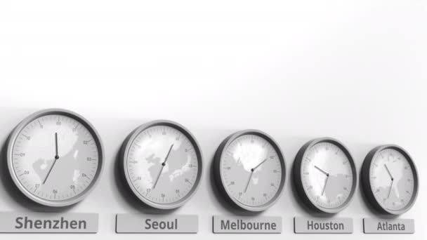 Focus sur l'horloge qui montre l'heure de Melbourne, Australie. Animation 3D conceptuelle — Video