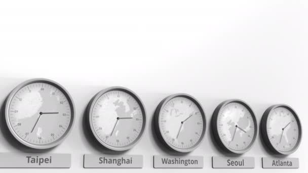 미국 워싱턴, Dc, 보여주는 시계 라운드 세계 시간대 내의 시간. 개념적 3d 애니메이션 — 비디오